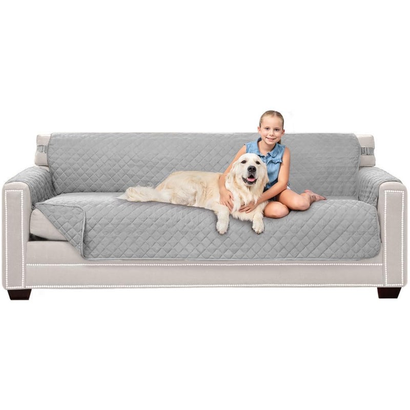Sofa Shield Couch Slip Cover with Patented Strap, Cushion Protector, US Designed Reversible Stain and Dog Tear Resistant Slipcover, 78 inch Seat, Washable Covers for Dogs Pets, Light Gray - Image 1